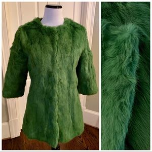 Green Rabbit Fur Coat with Pockets and Lining